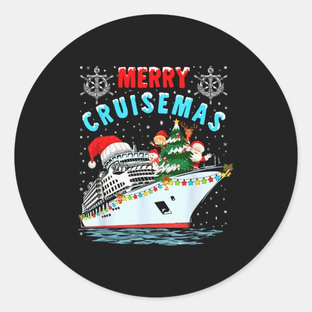 Adesivo Redondo Merry Cruisemas Cruise Ship Family Christmas  (Frente)