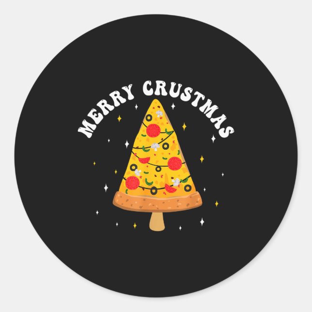 Adesivo Redondo Merry Crustmas Funny Zza Slice Christmas Tree Zza  (Frente)