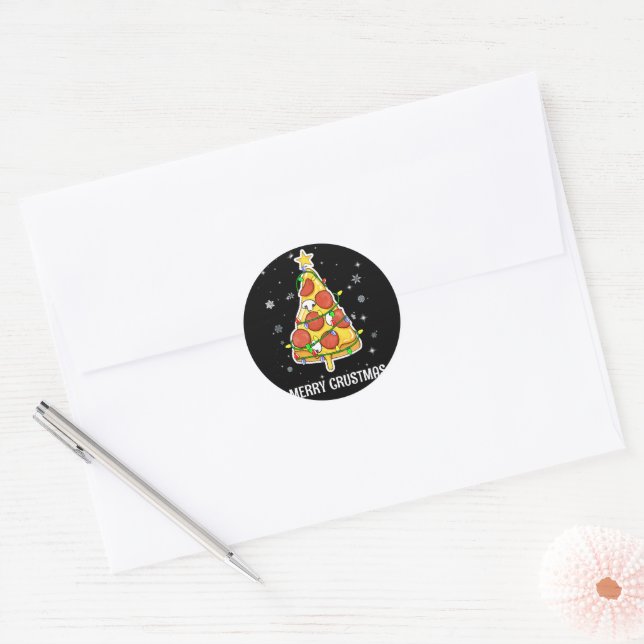 Adesivo Redondo Merry Crustmas Pizza Christmas Tree Xmas Gifts (Envelope)