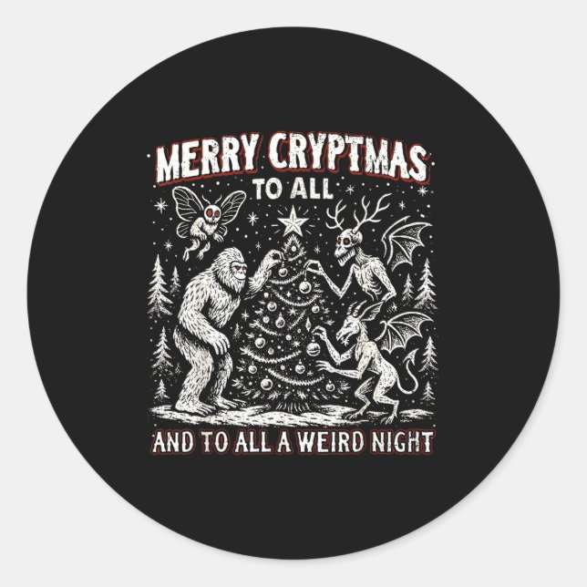 Adesivo Redondo Merry Cryptmas Weird Night Cryptid Holiday Art  (Frente)