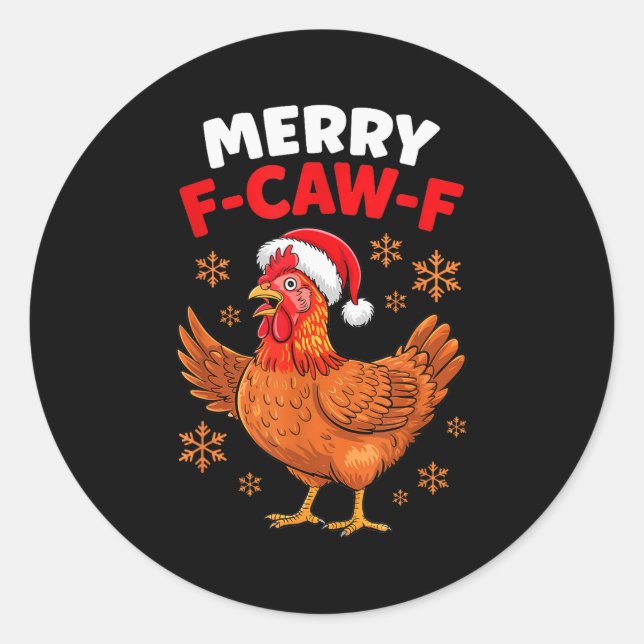 Adesivo Redondo Merry F-caw-f Funny Christmas Santa Chicken  (Frente)