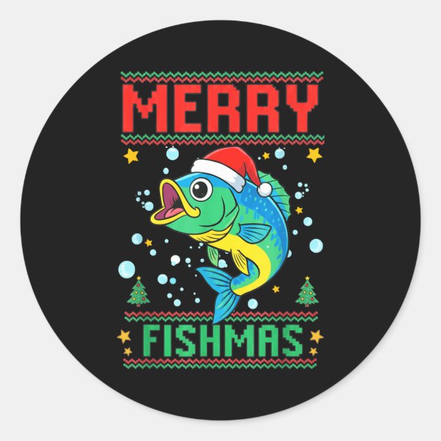 Adesivo Redondo Merry Fishmas B Fish Fishing Christmas  (Frente)
