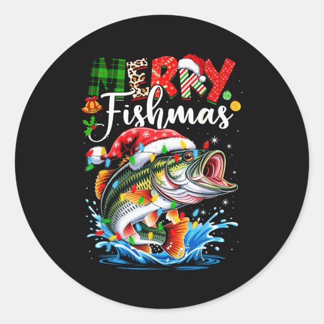 Adesivo Redondo Merry Fishmas Fish Fishing Merry Xmas Christmas Me (Frente)