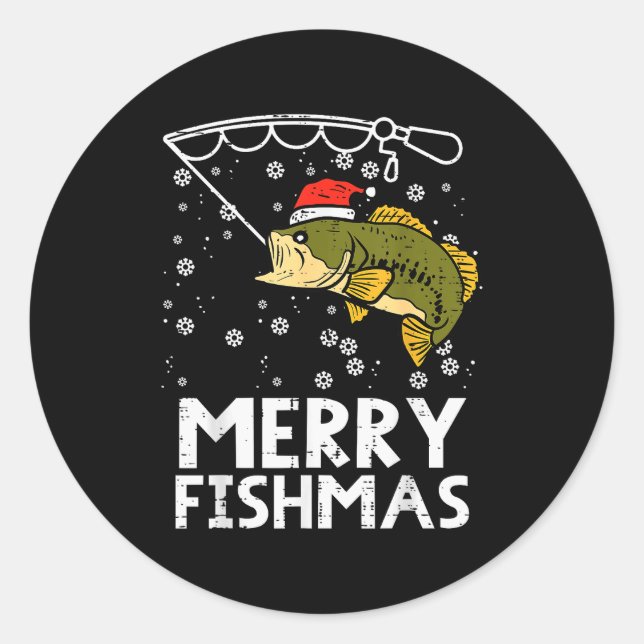 Adesivo Redondo Merry Fishmas Fish Fishing Xmas Christmas Dad Men  (Frente)