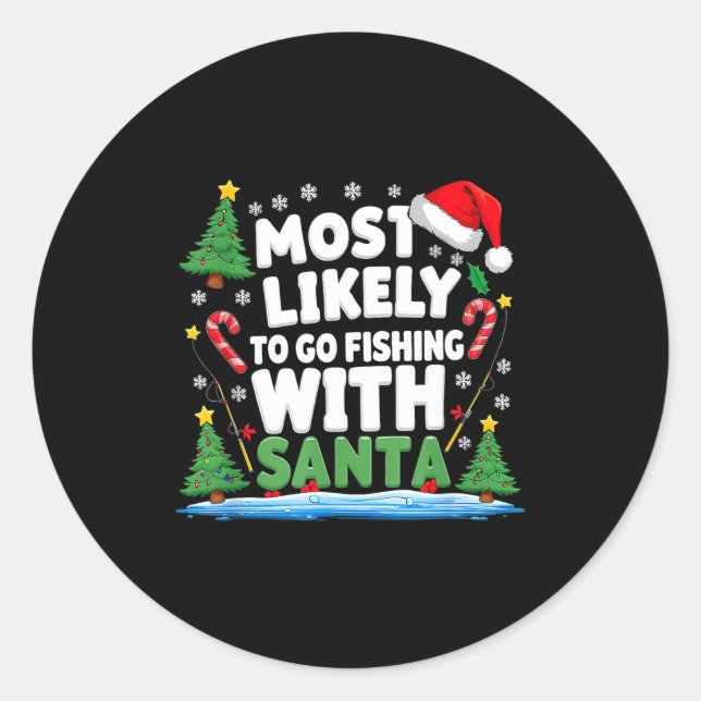 Adesivo Redondo Merry Fishmas Funny Fish Santa Bigfoot Christmas F (Frente)