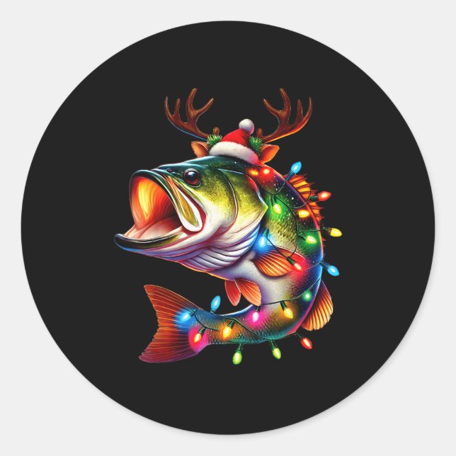 Adesivo Redondo Merry Fishmas Santa Fishing Lovers Funny Fisherman (Frente)