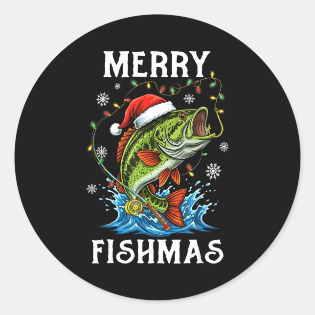 Adesivo Redondo Merry Fishmas Santa Fishing Lovers Funny Fisherman (Frente)