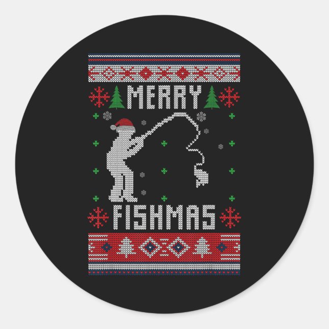 Adesivo Redondo Merry Fishmas Ugly Sweater Ugly Fishing Christmas  (Frente)