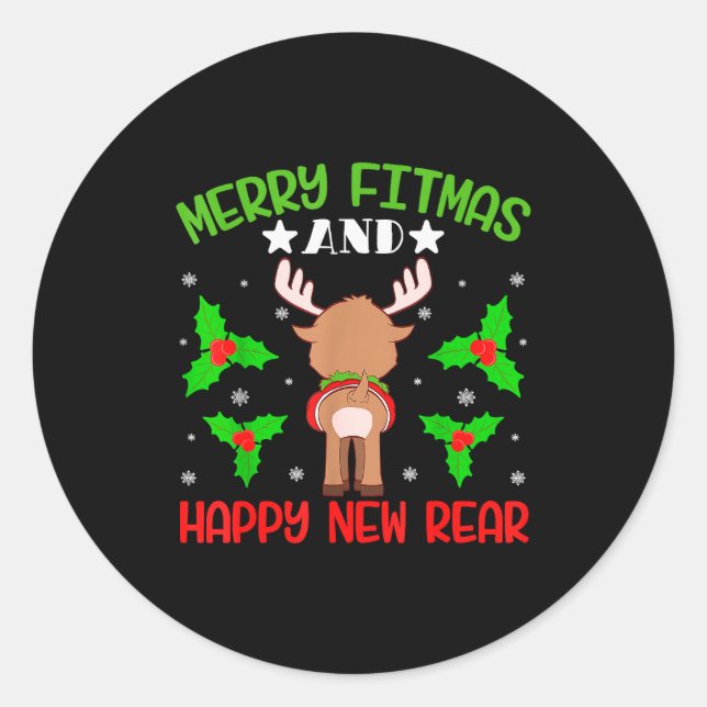 Adesivo Redondo Merry Fitness Happy New Rear Workout Christmas  (Frente)