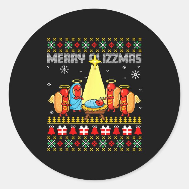 Adesivo Redondo Merry Glizzmas Ugly Christmas Sweaters Hot Dogs Xm (Frente)