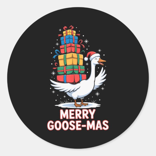 Adesivo Redondo Merry Goose-mas With Xmas Funny Christmas Goose  (Frente)