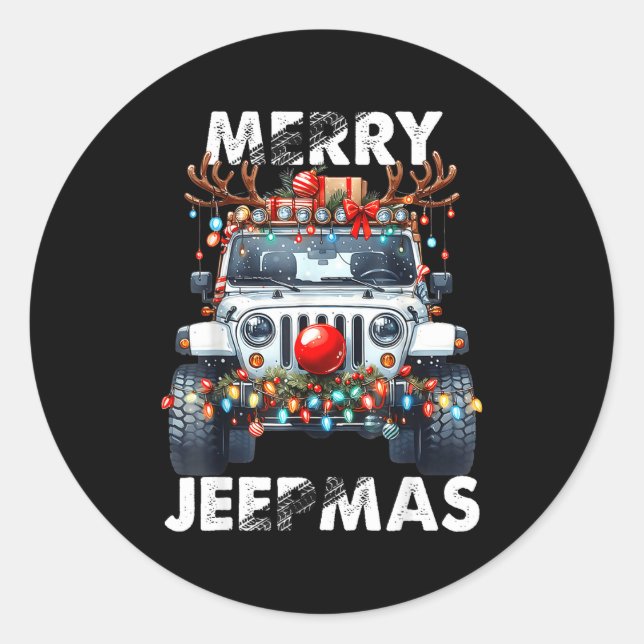 Adesivo Redondo Merry Jeepmas Ugly Light Reindeer Christmas  (Frente)