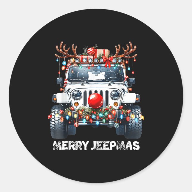 Adesivo Redondo Merry Jeepmas Ugly Light Reindeer Christmas  (Frente)