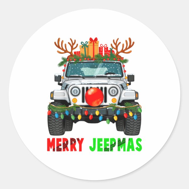 Adesivo Redondo Merry Jeepmas Ugly Light Reindeer Christmas  (Frente)