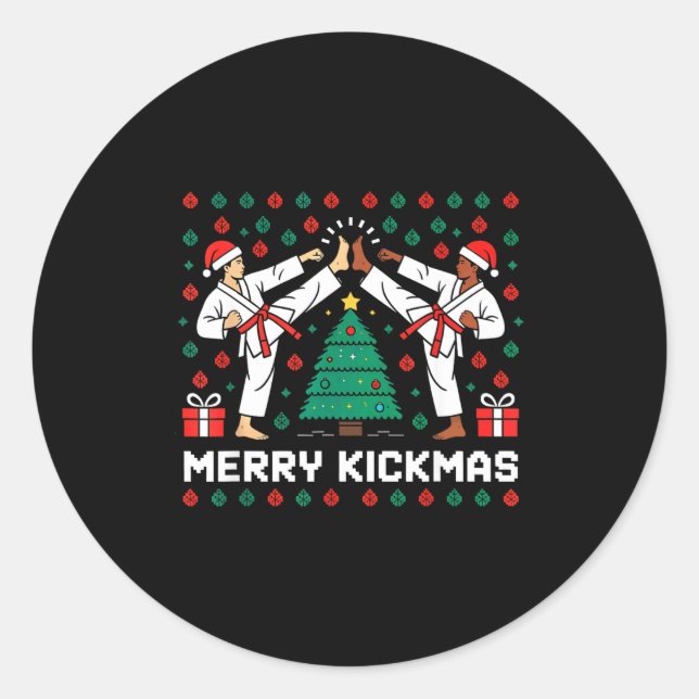 Adesivo Redondo Merry Kickmas Funny Karate Jiu Jitsu Ugly Christma (Frente)