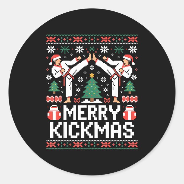 Adesivo Redondo Merry Kickmas Karate Jiu Jitsu Ugly Christmas Desi (Frente)