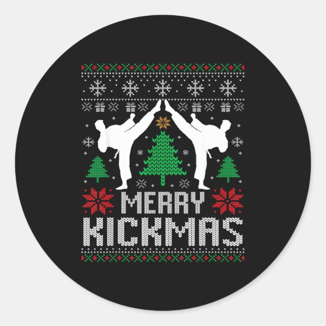 Adesivo Redondo Merry Kickmas Karate Jiu Jitsu Ugly Christmas Xmas (Frente)