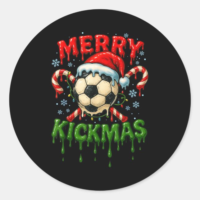 Adesivo Redondo Merry Kickmas Soccer Christmas Candy Cane Ice Crea (Frente)