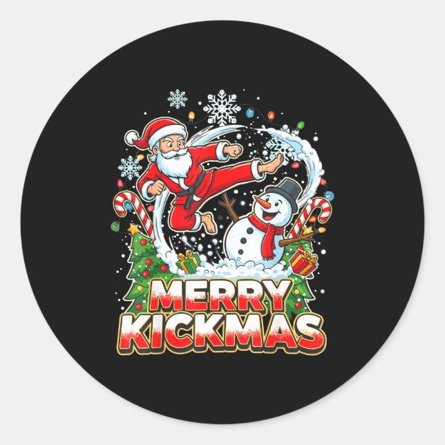 Adesivo Redondo Merry Kickmas Ugly Christmas Jiu Jitsu Funny Santa (Frente)