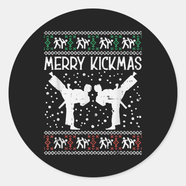 Adesivo Redondo Merry Kickmas Ugly Christmas Karate Jiu Jitsu (Frente)