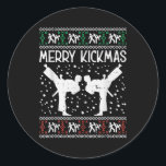 Adesivo Redondo Merry Kickmas Ugly Christmas Karate Jiu Jitsu<br><div class="desc">Merry Kickmas Ugly Christmas Karate Jiu Jitsu Martial Gift. Perfect gift for your dad,  mom,  papa,  men,  women,  friend and family members on Thanksgiving Day,  Christmas Day,  Mothers Day,  Fathers Day,  4th of July,  1776 Independent day,  Veterans Day,  Halloween Day,  Patrick's Day</div>