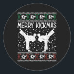 Adesivo Redondo Merry Kickmas Ugly Christmas Karate Jiu Jitsu<br><div class="desc">Merry Kickmas Ugly Christmas Karate Jiu Jitsu Martial Gift. Perfect gift for your dad,  mom,  papa,  men,  women,  friend and family members on Thanksgiving Day,  Christmas Day,  Mothers Day,  Fathers Day,  4th of July,  1776 Independent day,  Veterans Day,  Halloween Day,  Patrick's Day</div>