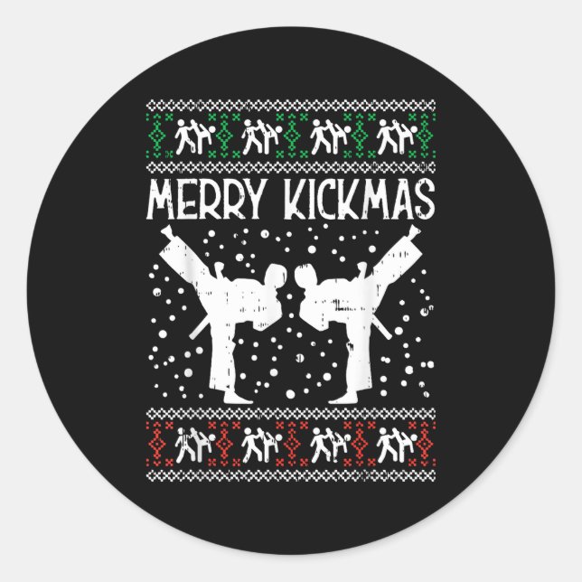 Adesivo Redondo Merry Kickmas Ugly Christmas Karate Jiu Jitsu Mart (Frente)
