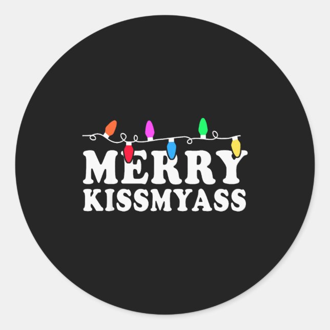 Adesivo Redondo Merry Kissmy Shirt - Inappropriate Christmas Shirt (Frente)