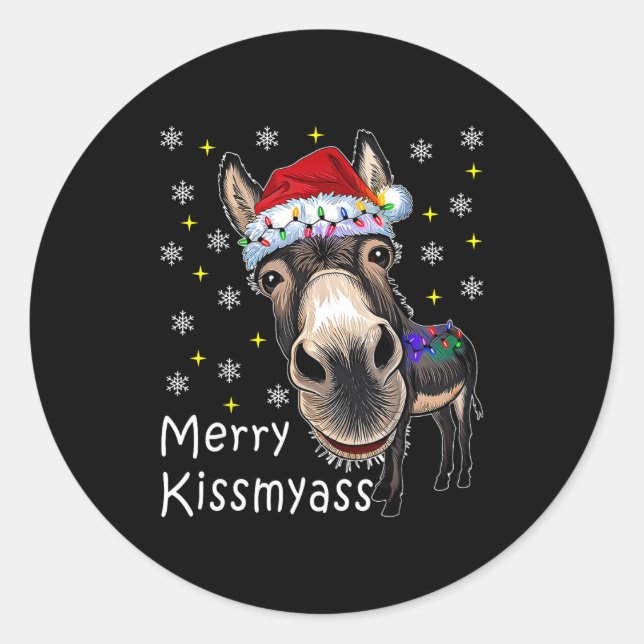 Adesivo Redondo Merry Kissmy Wearing Santa Hat Lights Men Women  (Frente)