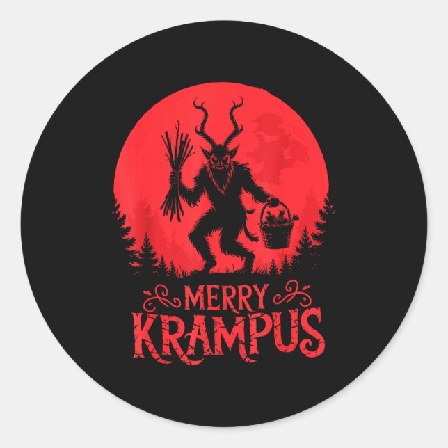 Adesivo Redondo Merry Krampus Christmas Xmas Horror Ugly Sweater E (Frente)