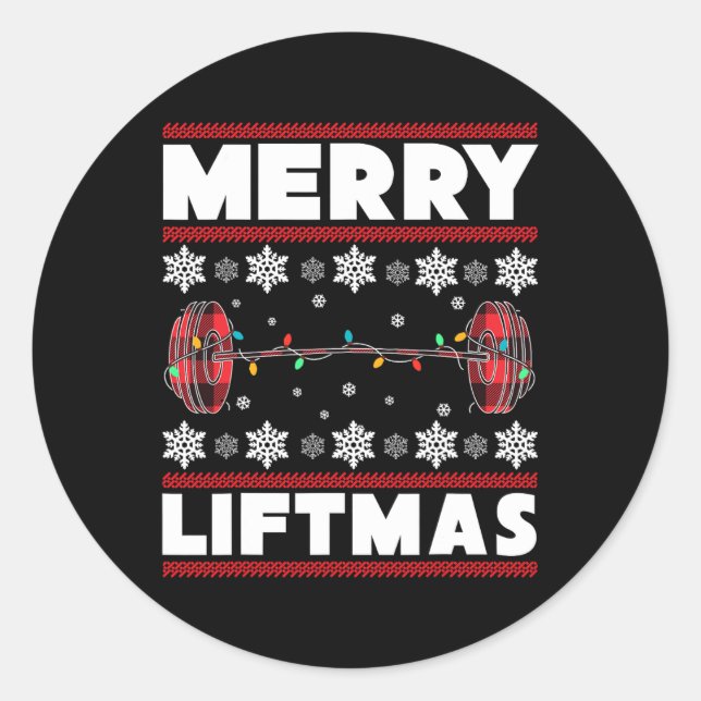 Adesivo Redondo Merry Liftmas Fun Christmas Gym Workout Fitness Gi (Frente)