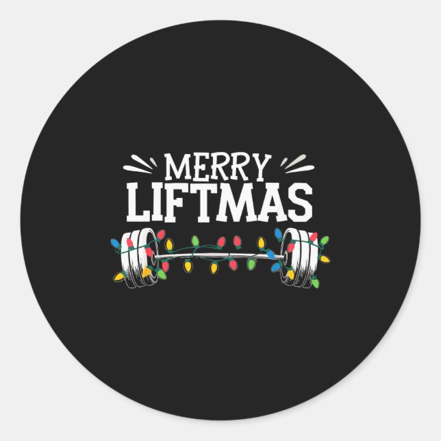 Adesivo Redondo Merry Liftmas Weightlifter Fitness  (Frente)