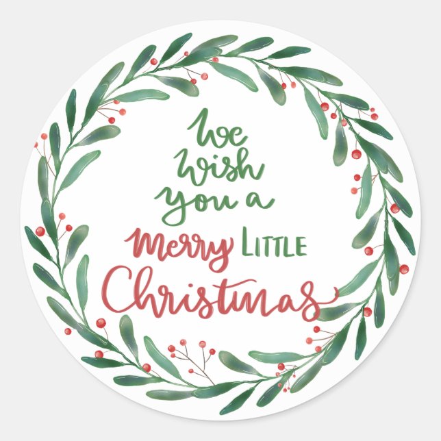 Adesivo Redondo Merry Little Christmas Script | Wreath  (Frente)