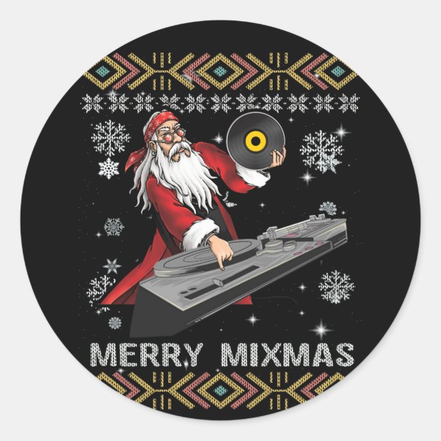 Adesivo Redondo Merry Mixmas Funny Christmas Dj Music Party (Frente)
