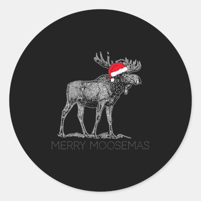 Adesivo Redondo Merry Moosemas Christmas Moose With Santa Hat  (Frente)