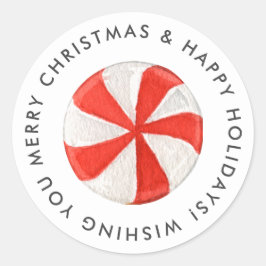Adesivo Redondo Merry Natal Peppermint Candy Personalizado