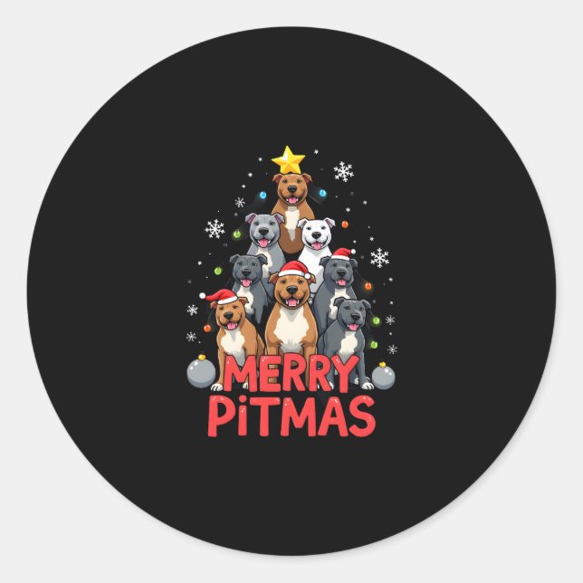 Adesivo Redondo Merry Pitmas Pitbull Dog Ugly Christmas Sweater Tr (Frente)