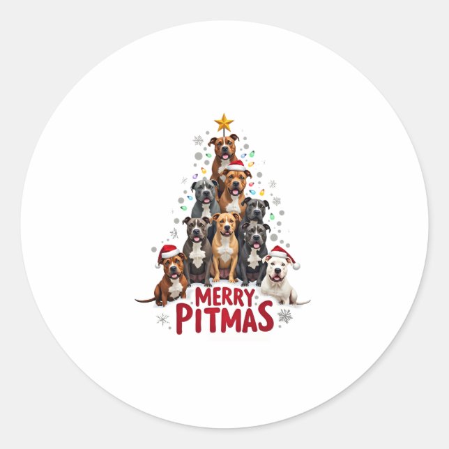 Adesivo Redondo Merry Pitmas Pitbull Dog Ugly Christmas Sweater Tr (Frente)