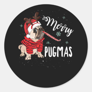 Adesivo Redondo Merry Pugmas Christmas Pug Lover