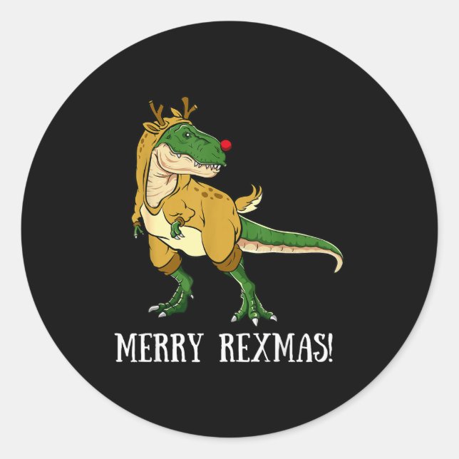 Adesivo Redondo Merry Rexmas Reindeer T-rex Rudolph Dinosaur Chris (Frente)