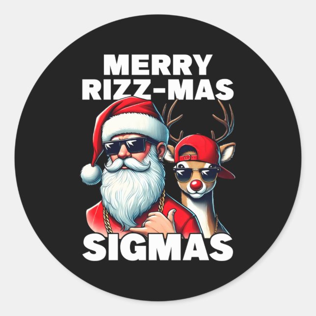 Adesivo Redondo Merry Rizzmas Sigmas Gen Alpha Funny Christmas San (Frente)