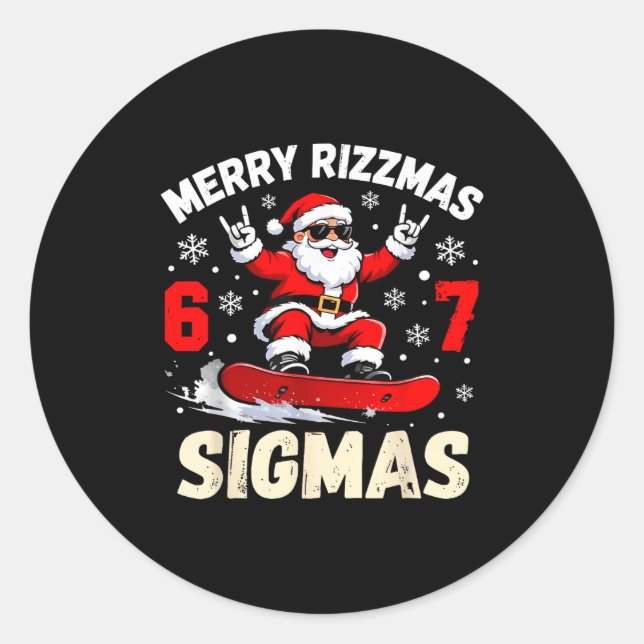 Adesivo Redondo Merry Rizzmas Sigmas Santa 67 Six Seven  (Frente)