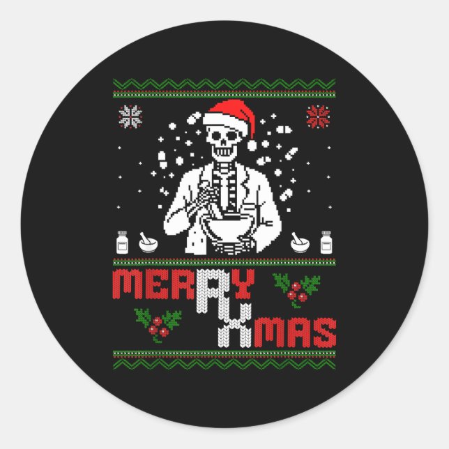 Adesivo Redondo Merry Rx Mas Skeleton Pharmacist Pharmacy Tech Ugl (Frente)
