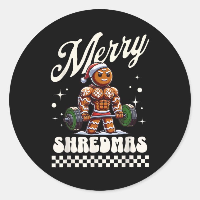 Adesivo Redondo Merry Shredmas Christmas Gym Gingerbread Workout M (Frente)
