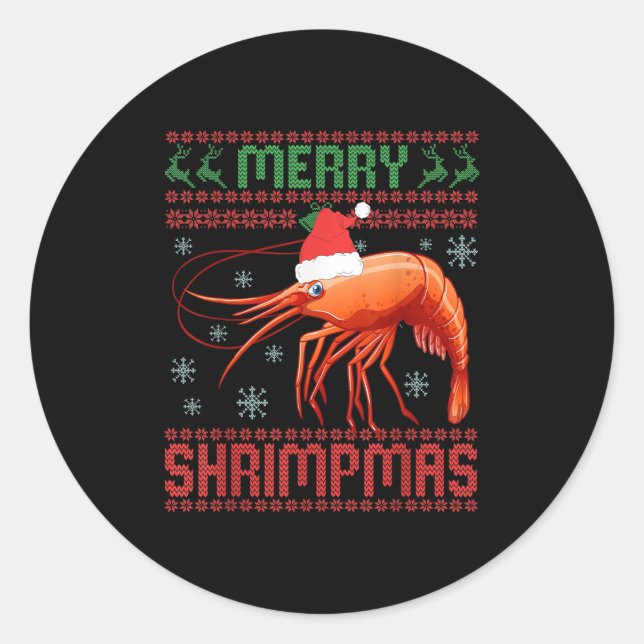 Adesivo Redondo Merry Shrimpmas Funny Shrimp Ugly Christmas Sweate (Frente)