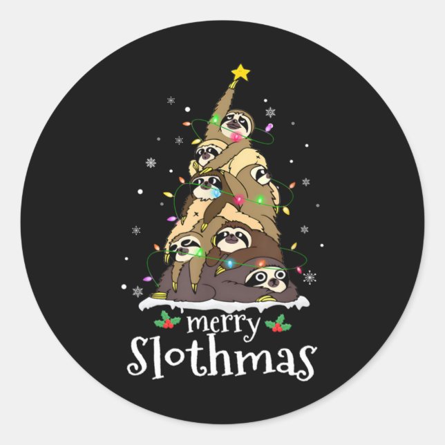 Adesivo Redondo Merry Slothmas Cute Xmas Sloth Santa Hat Christmas (Frente)