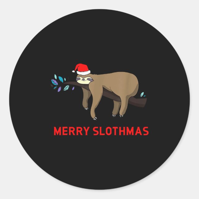 Adesivo Redondo Merry Slothmas Funny Sloth Christmas  (Frente)