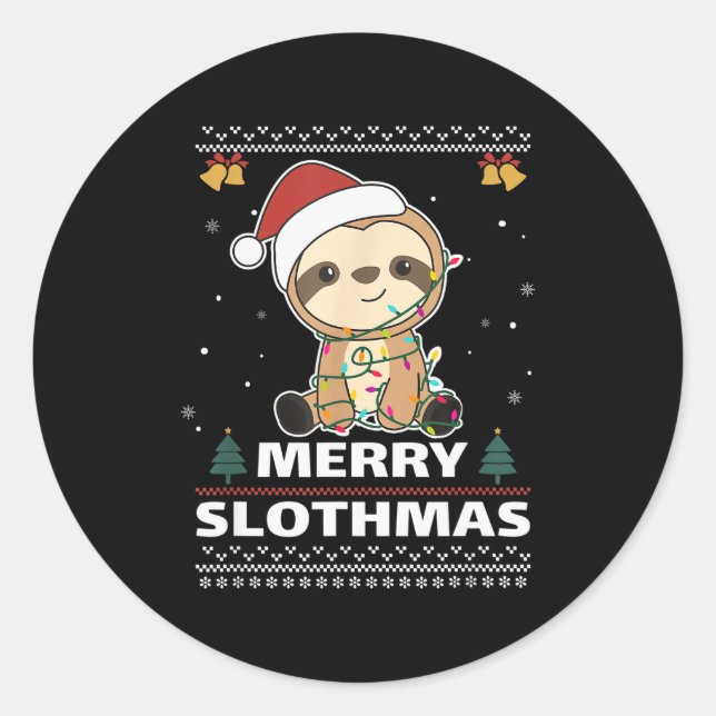 Adesivo Redondo Merry Slothmas Funny Sloth Christmas Pun  (Frente)