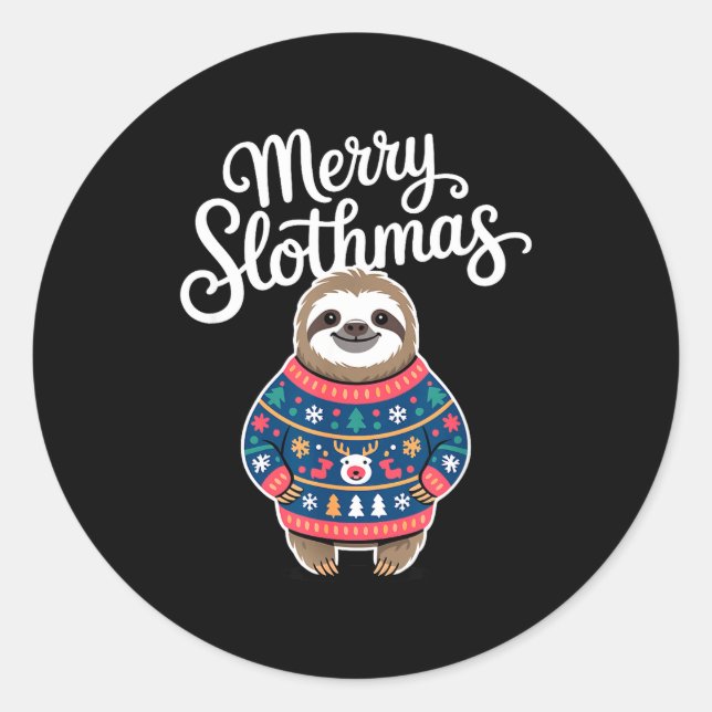Adesivo Redondo Merry Slothmas Sweater Funny Sloth Christmas Pajam (Frente)