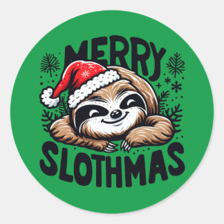 Adesivo Redondo Merry Slothmas! Vector Festive Christmas Sloth